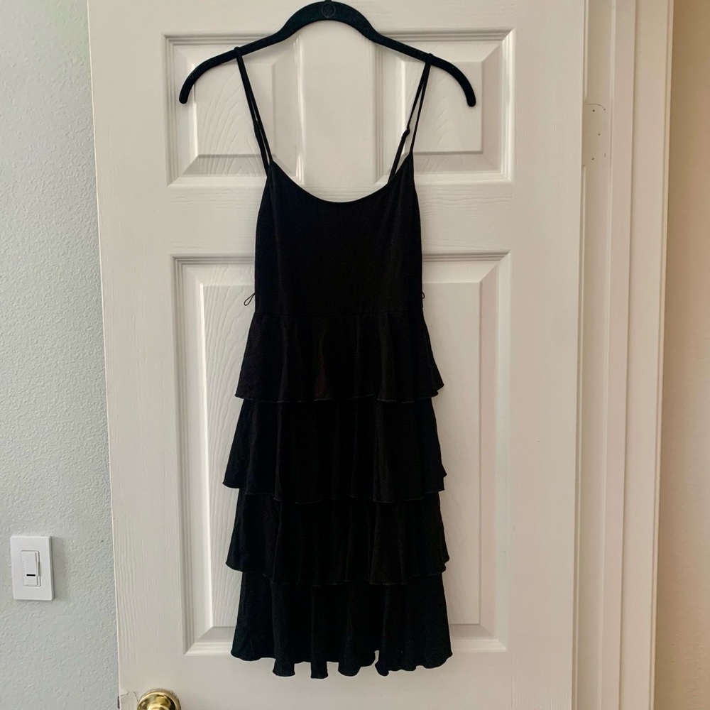 Vintage Betsey Johnson Black Tiered Ruffle slip Dress P XS Witchy Goth Fairycore
